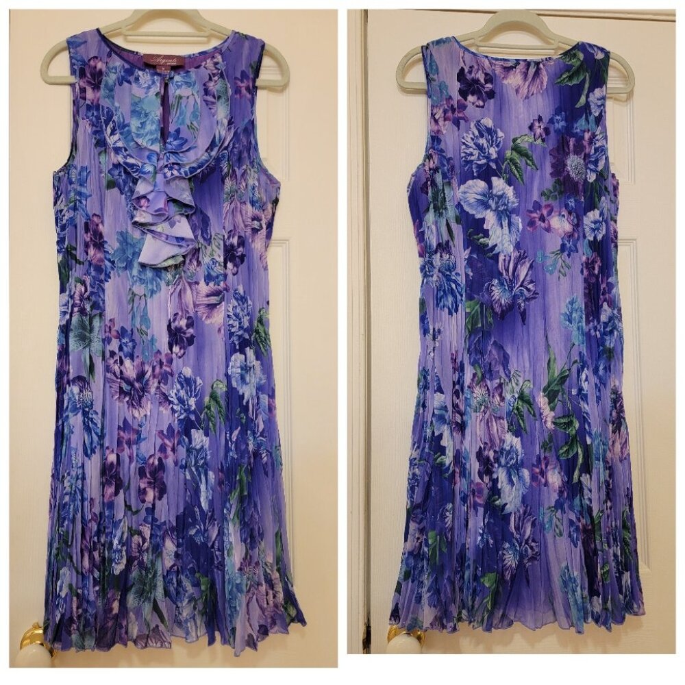 Argenti Ruffle Neck Sleeveless Crinkle Dress, Size 16